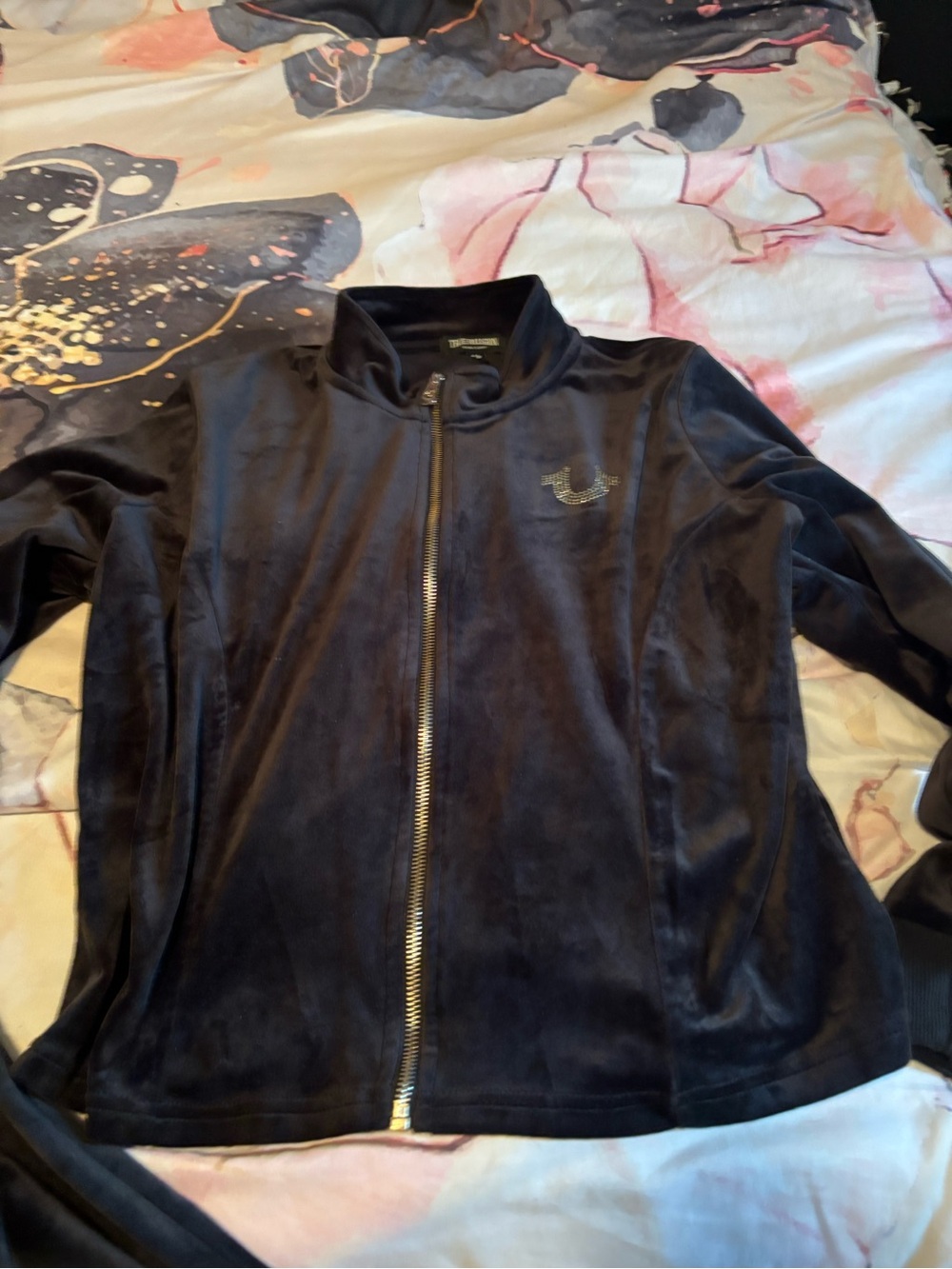 True Religion Black Velour women's Rhinestone Logo Lounge Set - Picture 2 of 3